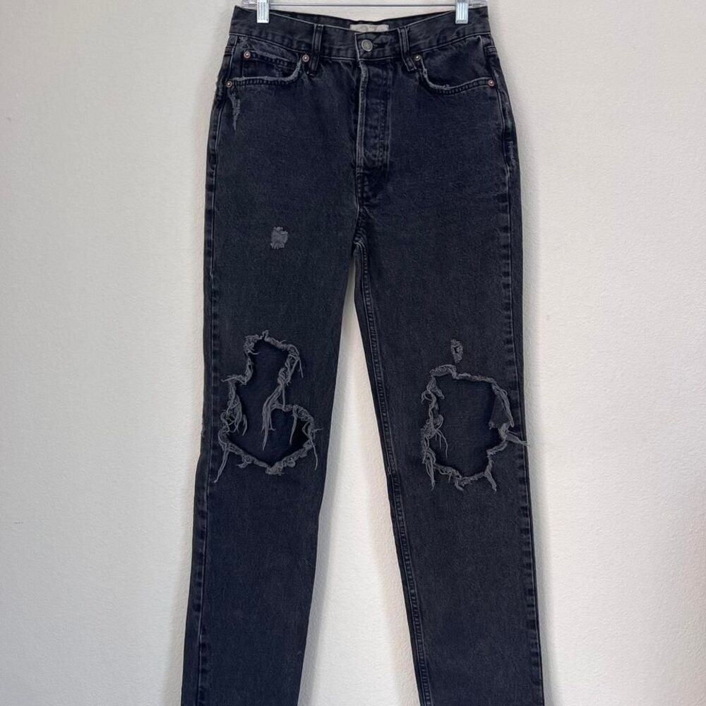 We The Free High Rise Straight Leg Button Fly‎ Jeans Distressed 27x31 Black